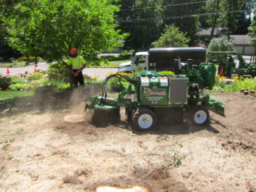 Our 44 HP stump grinder can go anywhere.